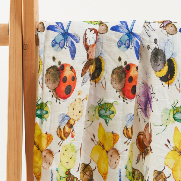 Bamboo Cotton Muslin Blanket - Happy Bugs