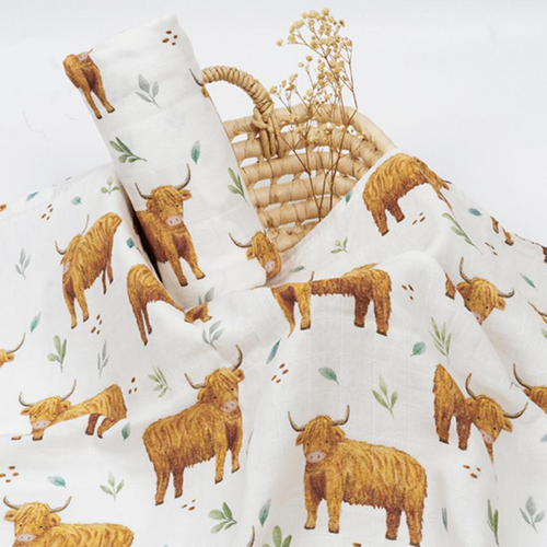 Bamboo Cotton Muslin Blanket - Highland Cows