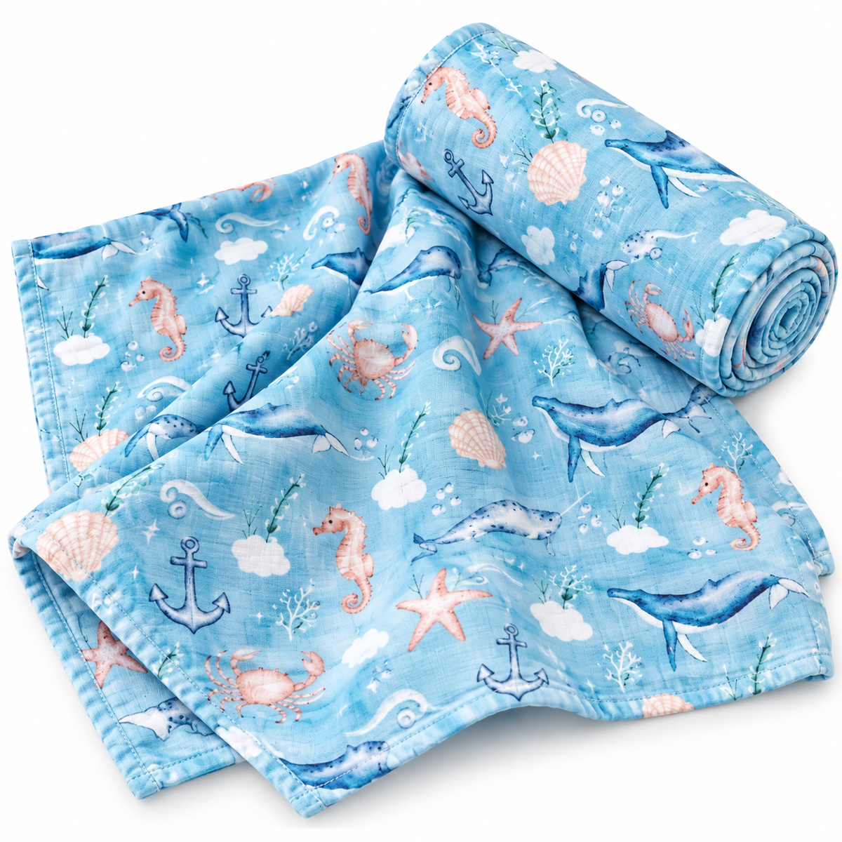 Bamboo Cotton Muslin Blanket - Deep Sea