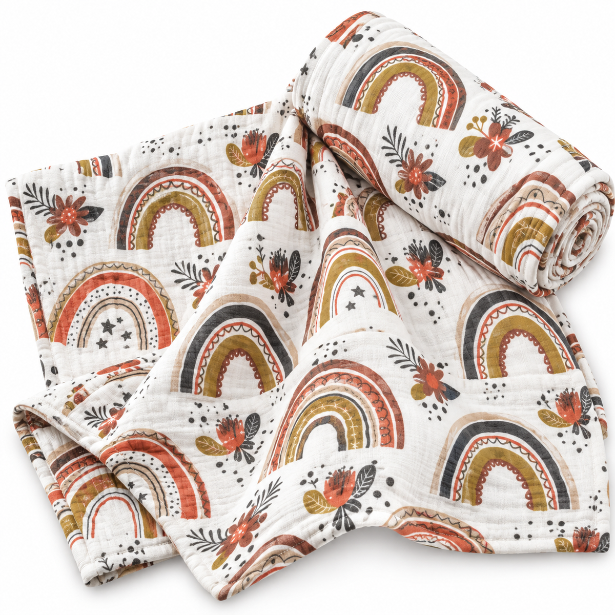 100% Cotton Muslin Blanket - Boho Rainbows