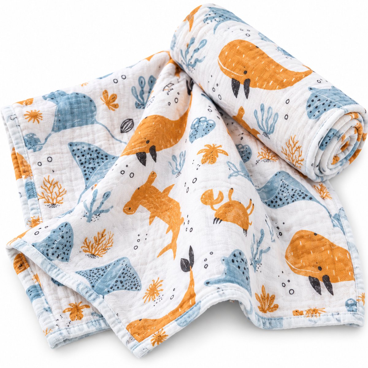 100% Cotton Muslin Blanket - Little Ocean