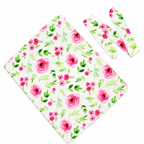 Baby Pink and Green Floral Swaddle Blanket with Headband