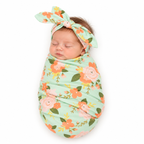 Baby Modern Floral Swaddle Blanket Set and Headband
