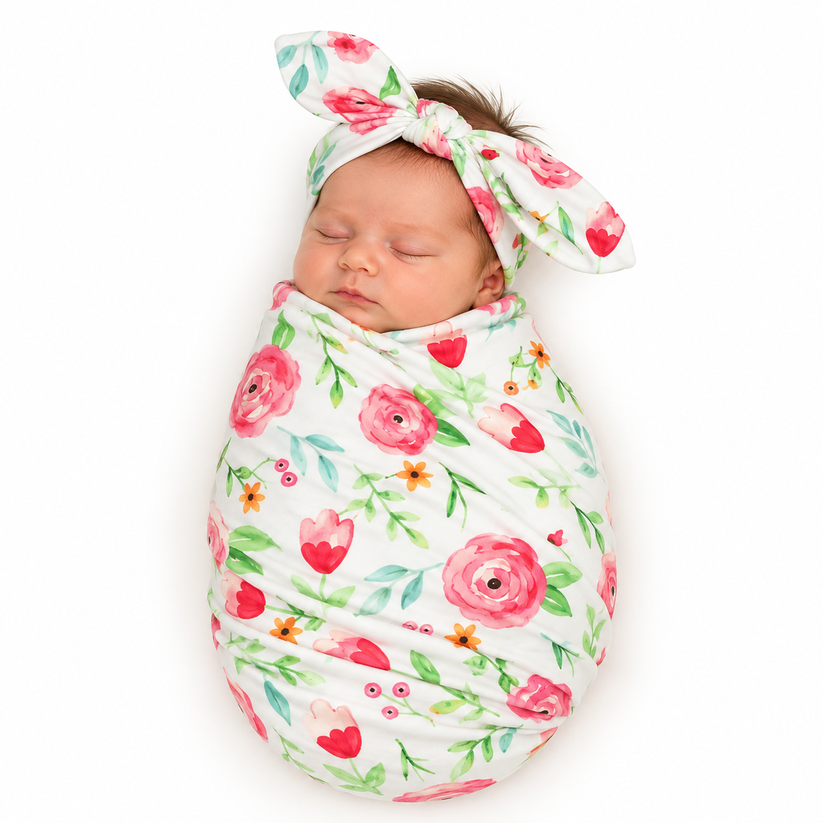 Baby Beautiful Floral Swaddle Blanket and Headband Set