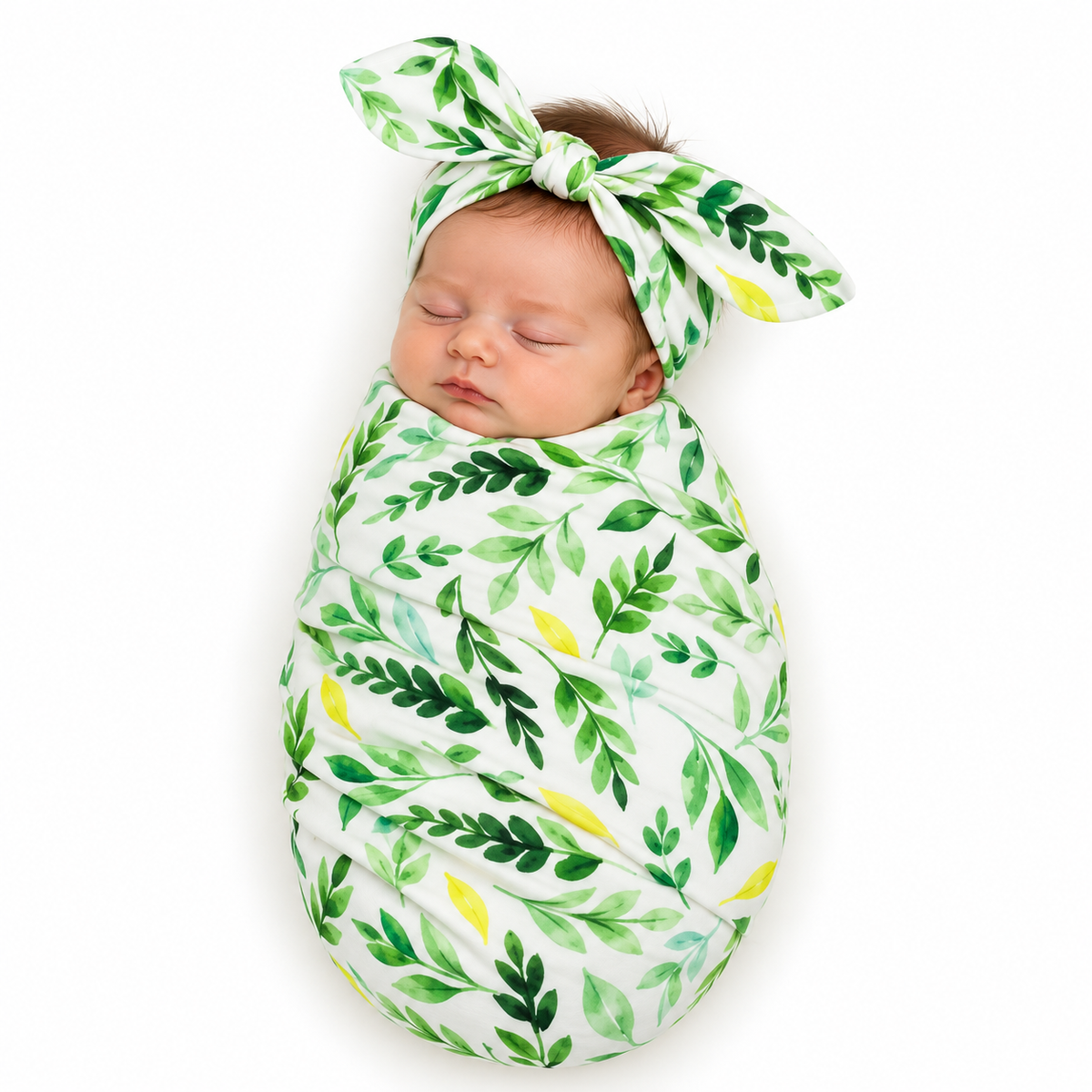 Baby Leaf Swaddle Blanket Set with Headband