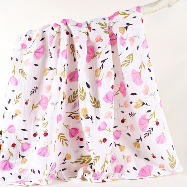 100% Cotton Muslin Blanket - Pink-Purple Flowers