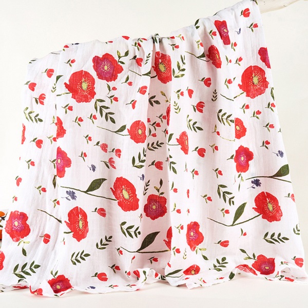 100% Cotton Muslin Blanket - Red Flowers