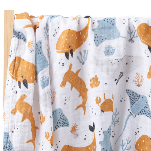 100% Cotton Muslin Blanket - Little Ocean
