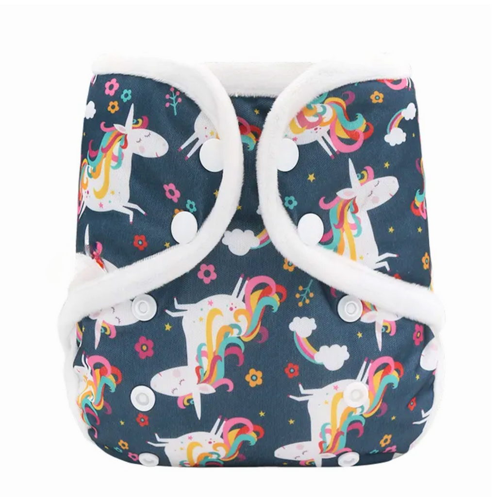 Minky Cover Cloth Nappy - Rainbow Unicorns Navy