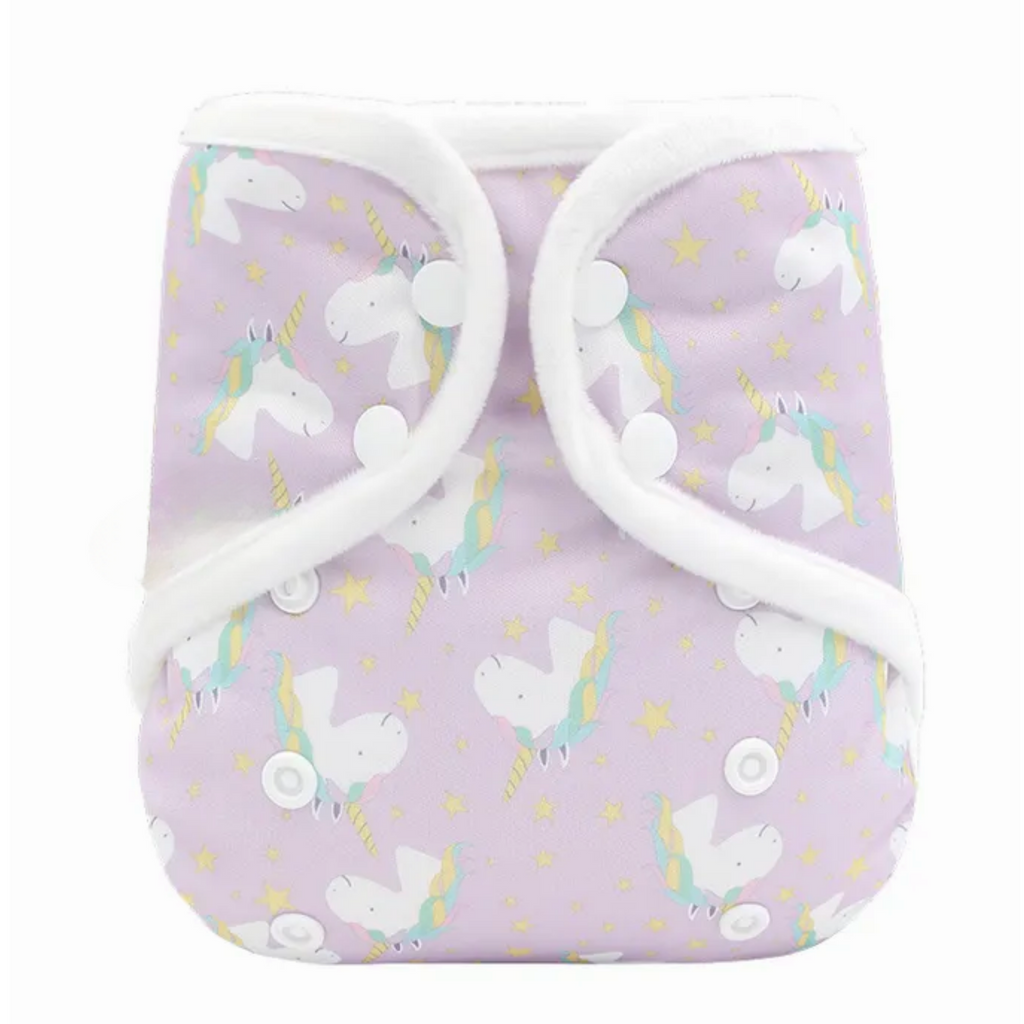 Minky Cover Cloth Nappy - Unicorns Lavender
