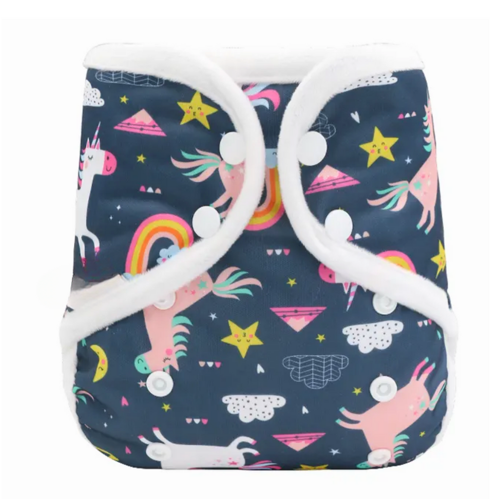 Minky Cover Cloth Nappy - Unicorns Navy
