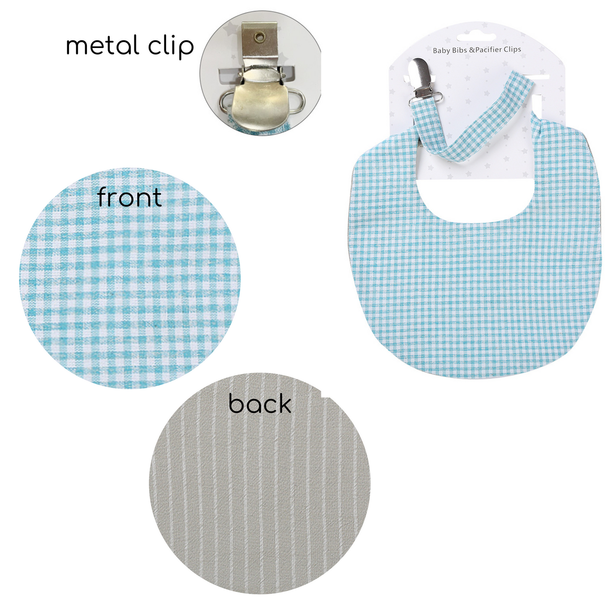 Cotton Bib & Dummy Clip - Turquoise and Grey Check