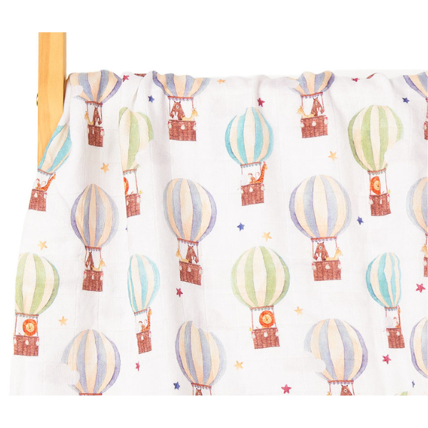 Bamboo Cotton Muslin Blanket - Watercolor Hot Air Balloons