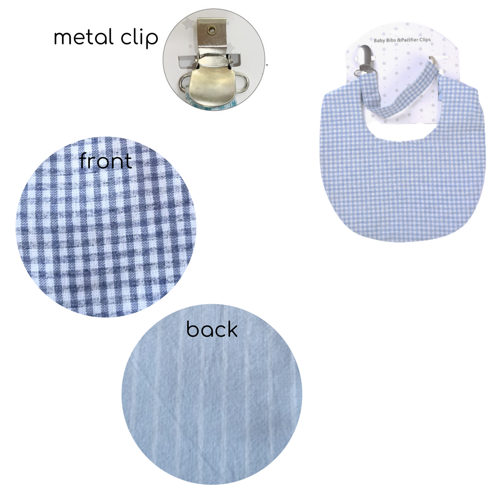 Cotton Bib & Dummy Clip - Dark Blue Check