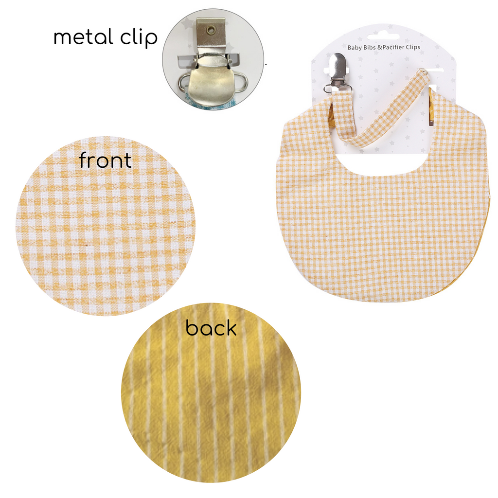 Cotton Bib & Dummy Clip - Yellow Check