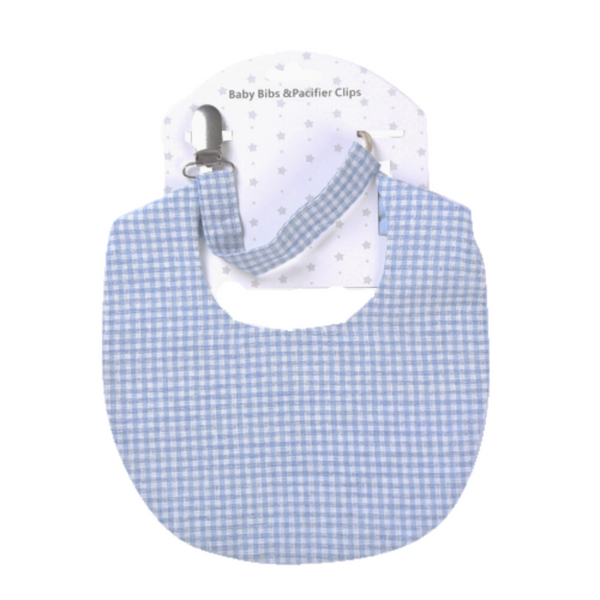 Cotton Bib & Dummy Clip - Dark Blue Check