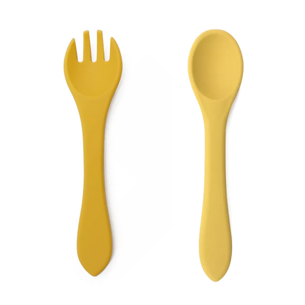 Silicone Spoon and Fork Set - Mustard