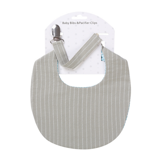 Cotton Bib & Dummy Clip - Grey and Turquoise