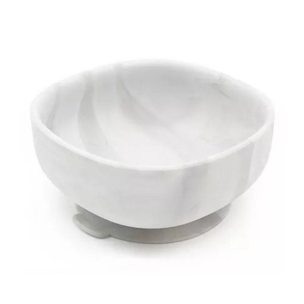 Silicone Suction Bowl - Marble White