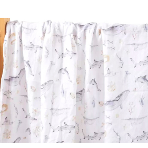 Bamboo Cotton Muslin Blanket - Watercolour Whales