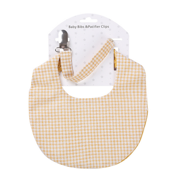 Cotton Bib & Dummy Clip - Yellow Check