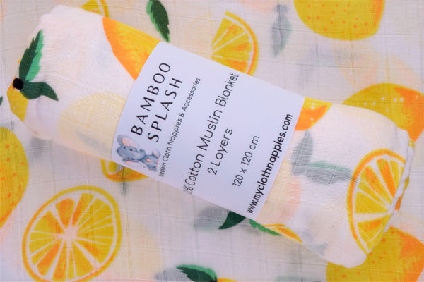 100% Cotton Muslin Blanket - Lemons