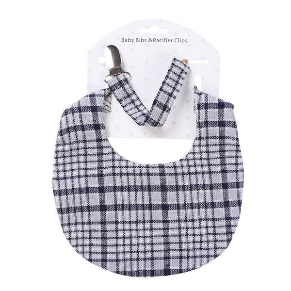Cotton Bib & Dummy Clip - Black Plaid