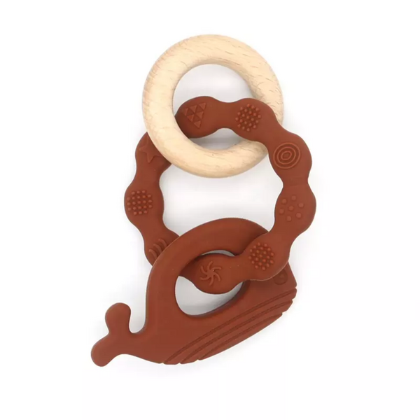 Silicone Teether -  Brick Red Whale