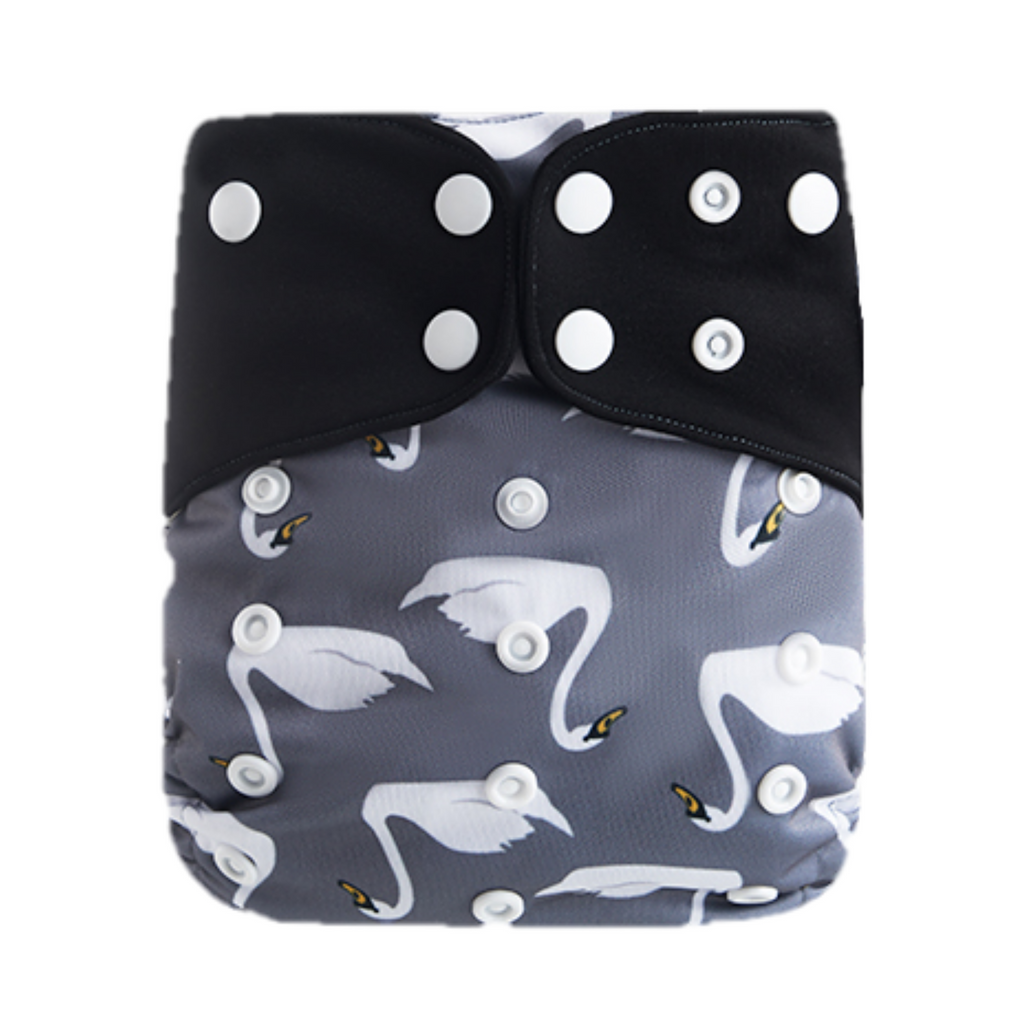 Pocket AWJ Grey Mesh Cloth Nappy - Dark Grey Swans