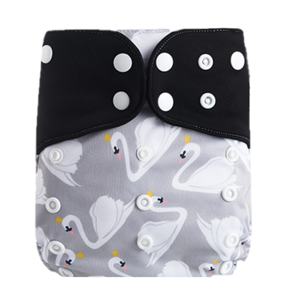 Pocket AWJ Grey Mesh Cloth Nappy - Light Grey Swans