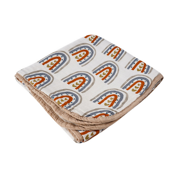 4 Layers 100% Organic Cotton Muslin Blanket - Rainbows