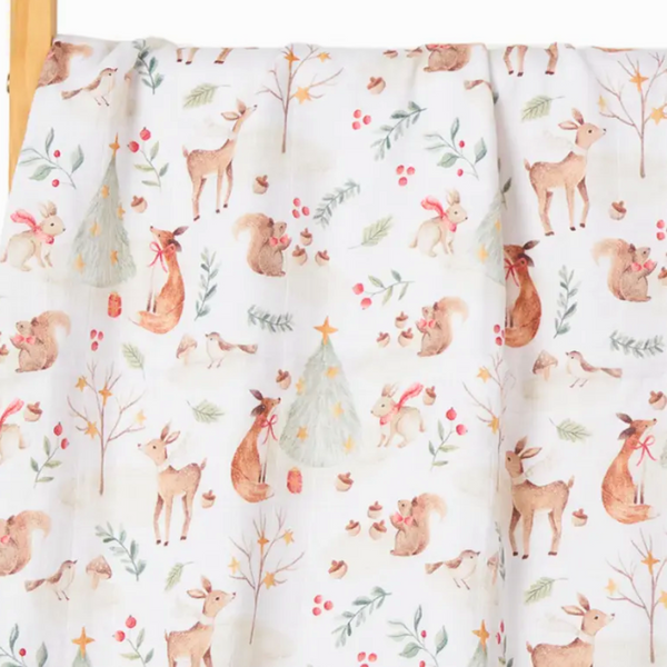 Bamboo Cotton Muslin Blanket - Festive Forest