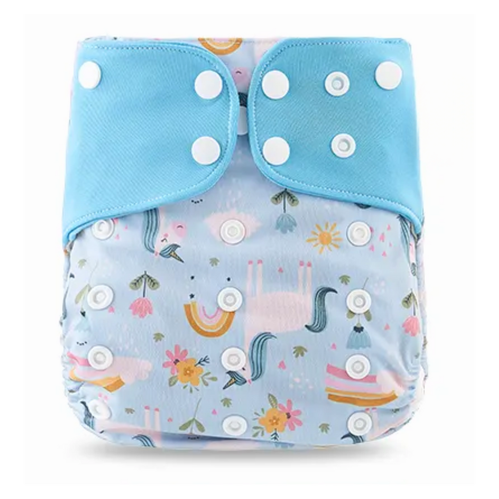 Pocket Cloth Nappy AWJ Grey Mesh - Blue Unicorns