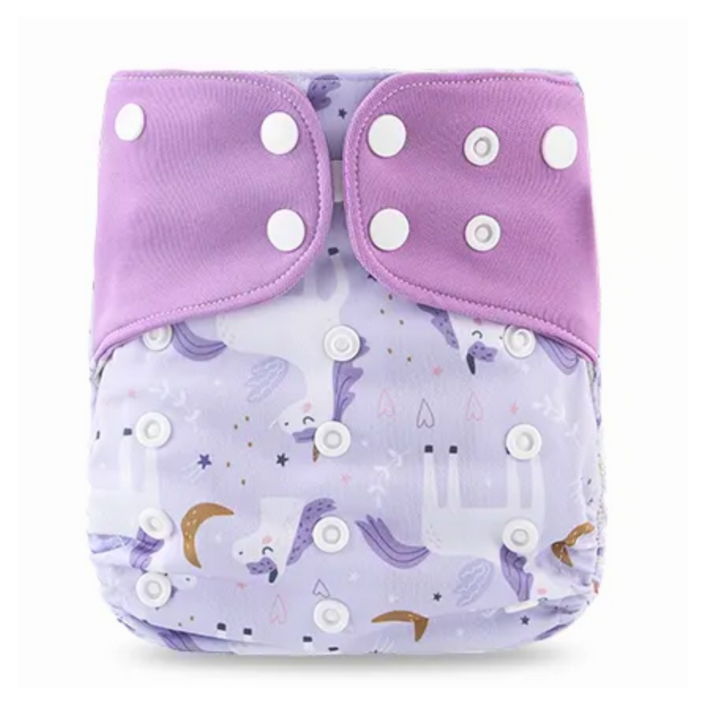 Pocket Cloth Nappy AWJ Grey Mesh - Purple Unicorns