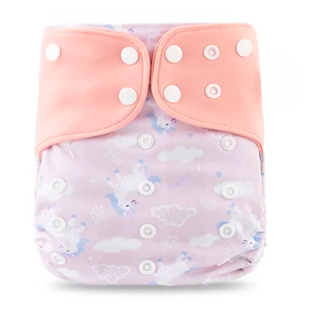 Pocket Cloth Nappy AWJ Grey Mesh - Pinkish Unicorns