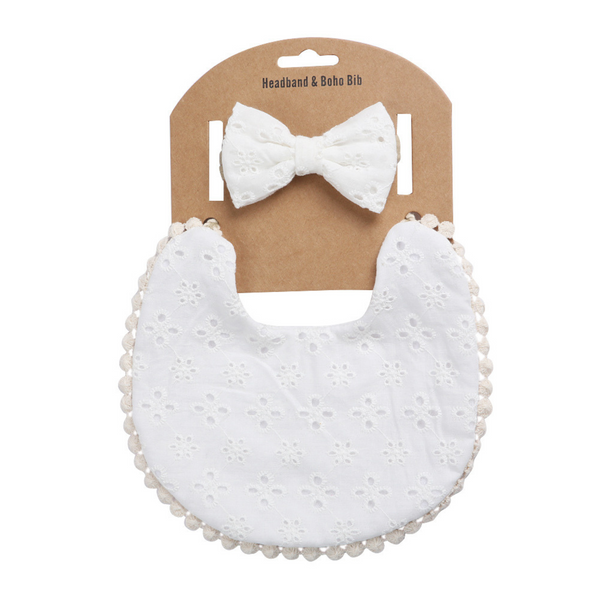 Cotton Bib & Headband - White